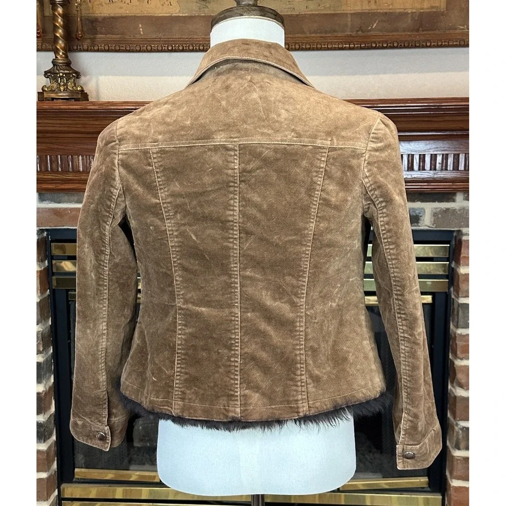 Vintage Y2K Brown‎ Corduroy Faux Fur Trim Jacket Girls Sz 12 Metal Buttons 2002